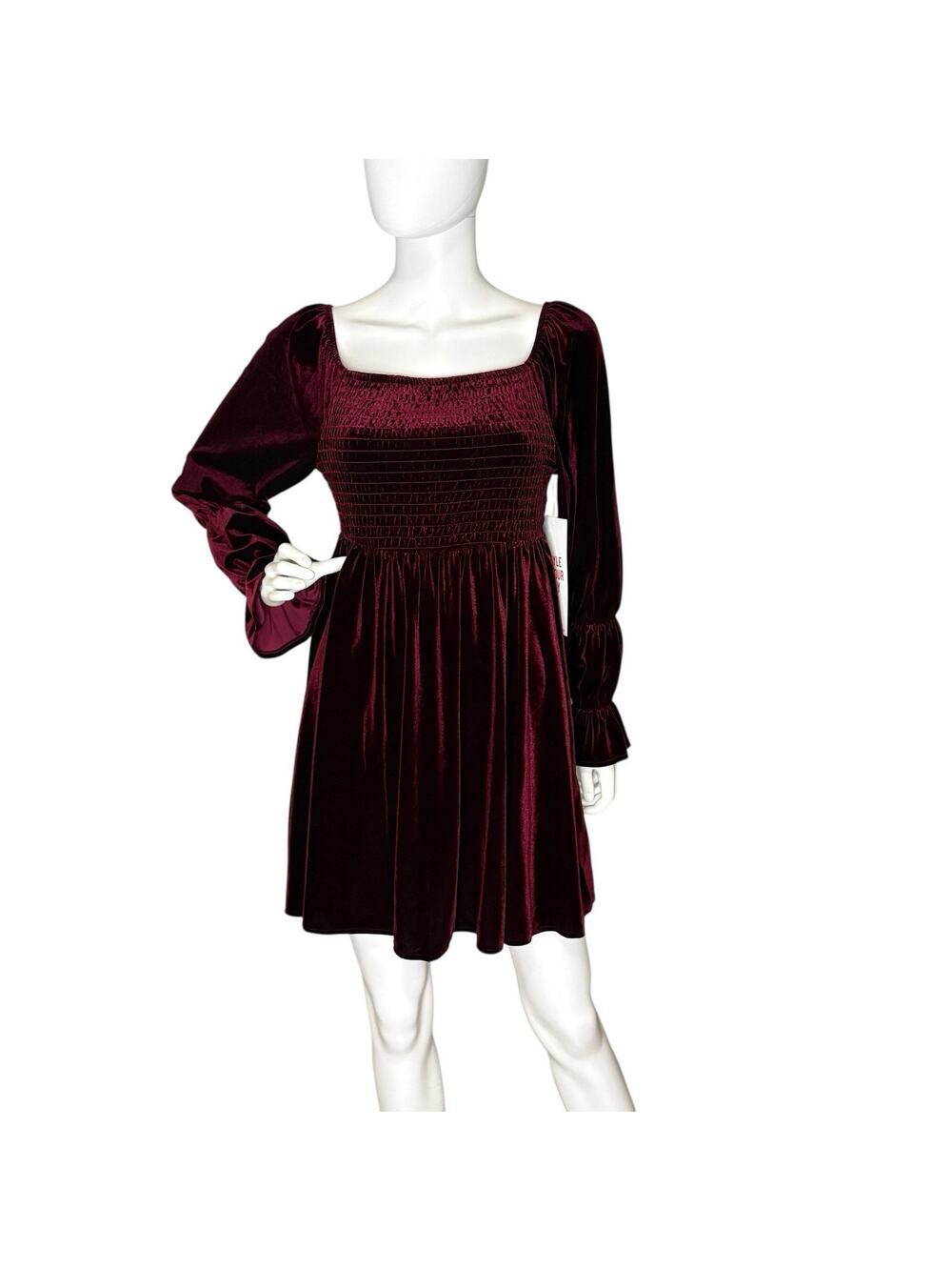 Velour Velvet Mini Dress Babydoll Whimsigoth Witchy Dark Romantic Burgundy Sz L